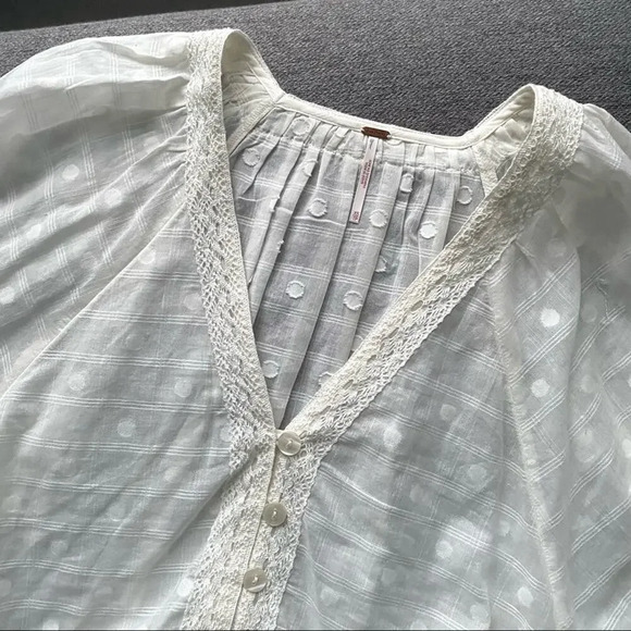 Free People Ivory Long Balloon Sleeve Blouse Top XS - Picture 3 of 8